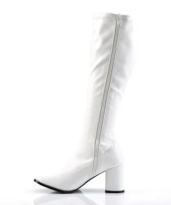 Pleaser Direct Larger Size Shoes Gogo 300 White Matte Knee High Boots