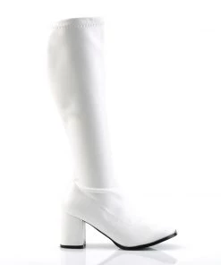 Pleaser Direct Larger Size Shoes Gogo 300 White Matte Knee High Boots
