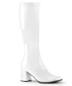 Pleaser Direct Gogo 300 White Patent Knee High Boots