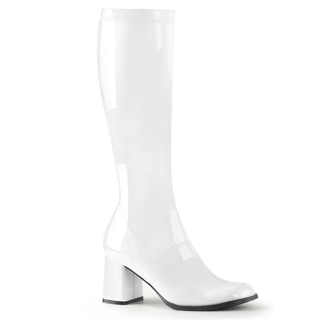 Pleaser Direct Gogo 300 White Patent Knee High Boots 1 Pleaser Direct Gogo 300 White Patent Knee High Boots