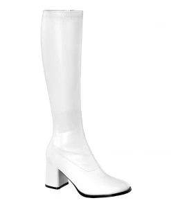 Pleaser Direct Larger Size Shoes Gogo 300 White Matte Knee High Boots
