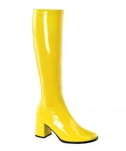 Pleaser Direct Gogo 300 Yellow Patent Knee High Boots