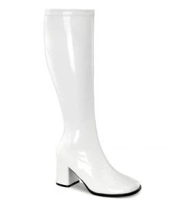 Pleaser Direct Larger Size Shoes Gogo 300WC Wide Fit White Patent Boots