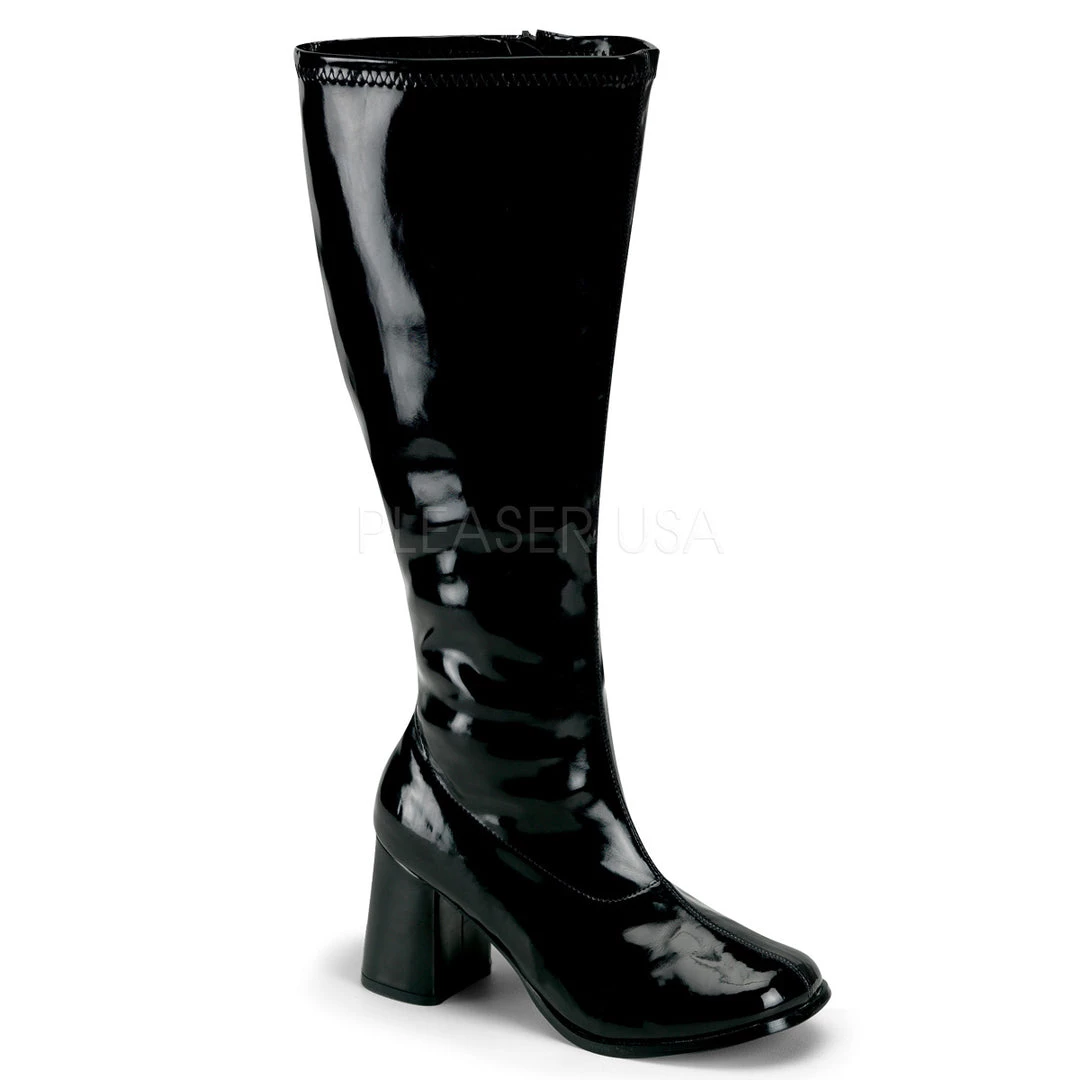 Pleaser Direct Gogo 300X Wide Calf Fit Black Patent Boots Larger Size Shoes 1 Pleaser Direct Gogo 300X Wide Calf Fit Black Patent Boots Larger Size Shoes