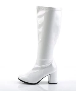 Pleaser Direct Larger Size Shoes Gogo 300X Wide Calf Fit White Patent Boots