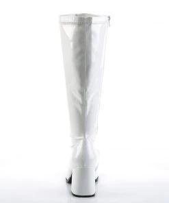 Pleaser Direct Larger Size Shoes Gogo 300X Wide Calf Fit White Patent Boots