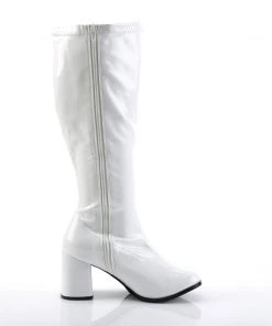 Pleaser Direct Larger Size Shoes Gogo 300X Wide Calf Fit White Patent Boots