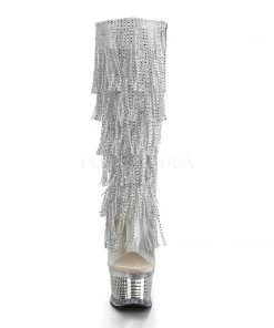 Pleaser Direct Illusion 2017RSF Silver Rhinestone Fringe Boots