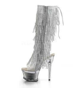 Pleaser Direct Illusion 2017RSF Silver Rhinestone Fringe Boots
