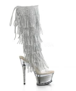 Pleaser Direct Illusion 2017RSF Silver Rhinestone Fringe Boots