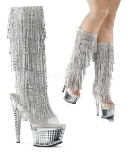 Pleaser Direct Illusion 2017RSF Silver Rhinestone Fringe Boots