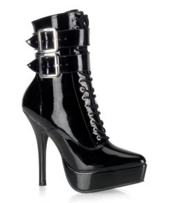 Pleaser Direct Indulge 1026 Black Patent Buckled Ankle Boots