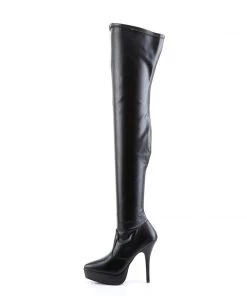 Pleaser Direct Indulge 3000 Black Faux Leather Thigh High Boots Larger Size Shoes