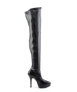 Pleaser Direct Indulge 3000 Black Faux Leather Thigh High Boots Larger Size Shoes