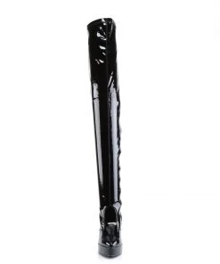 Pleaser Direct Indulge 3000 Black Patent Thigh High Boots