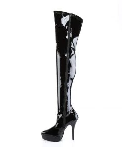Pleaser Direct Indulge 3000 Black Patent Thigh High Boots