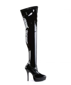 Pleaser Direct Indulge 3000 Black Patent Thigh High Boots