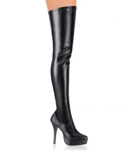 Pleaser Direct Indulge 3000 Black Faux Leather Thigh High Boots Larger Size Shoes