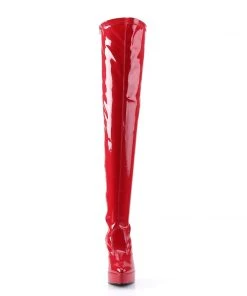 Pleaser Direct Indulge 3000 Red Patent Thigh High Boots Larger Size Shoes
