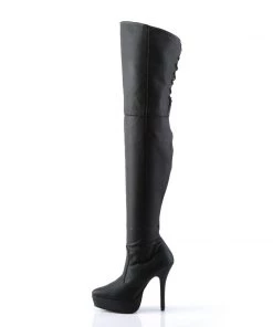 Pleaser Direct Indulge 3011 Black Leather Thigh High Boots Larger Size Shoes