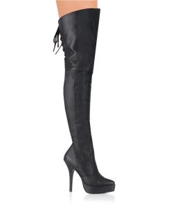 Pleaser Direct Indulge 3011 Black Leather Thigh High Boots Larger Size Shoes