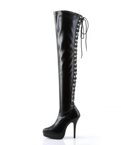 Pleaser Direct Larger Size Shoes Indulge 3063 Black Matte Thigh High Boots