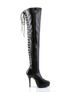Pleaser Direct Larger Size Shoes Indulge 3063 Black Matte Thigh High Boots