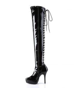 Pleaser Direct Indulge 3063 Black Patent Thigh High Boots Larger Size Shoes