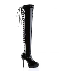 Pleaser Direct Indulge 3063 Black Patent Thigh High Boots Larger Size Shoes