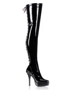 Pleaser Direct Indulge 3063 Black Patent Thigh High Boots Larger Size Shoes