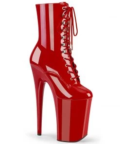 Pleaser Direct Infinity 1020 Red Faux Leather Platform Ankle Boots