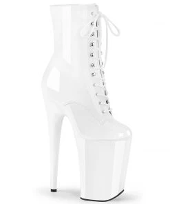 Pleaser Direct Platform Shoes Infinity 1020 White Faux Leather Platform Ankle Boots