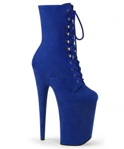 Pleaser Direct Platform Shoes Infinity 1020FS Blue Faux Suede Platform Ankle Boots