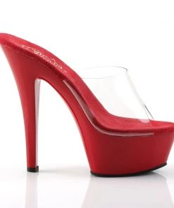Pleaser Direct Kiss 201 Red And Clear Platforms