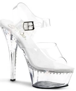 Pleaser Direct Larger Size Shoes Kiss 208LS Clear And Rhinestone Platform Heels