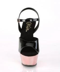 Pleaser Direct Larger Size Shoes Kiss 209 Black Patent And Rose Gold Chrome Platforms