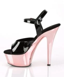 Pleaser Direct Larger Size Shoes Kiss 209 Black Patent And Rose Gold Chrome Platforms