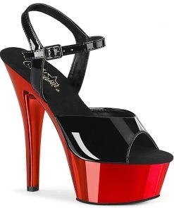 Pleaser Direct Kiss 209 Black Patent And Red Chrome Platforms