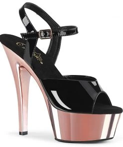 Pleaser Direct Larger Size Shoes Kiss 209 Black Patent And Rose Gold Chrome Platforms