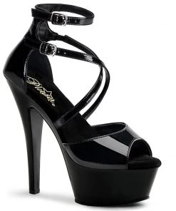 Pleaser Direct Larger Size Shoes Kiss 254 Black Strappy Platform Heels