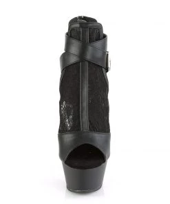 Pleaser Direct Platform Shoes Kiss 257 Black Faux Leather & Lace Vegan Platform Heels