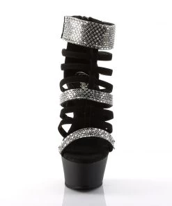 Pleaser Direct Kiss 294 Black Nubuck And Rhinestones Caged Platform Heels