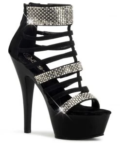 Pleaser Direct Kiss 294 Black Nubuck And Rhinestones Caged Platform Heels