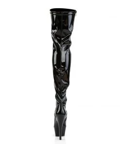 Pleaser Direct Kiss 3000 Black Patent Vegan Thigh High Boots