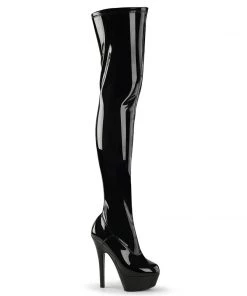 Pleaser Direct Kiss 3000 Black Patent Vegan Thigh High Boots