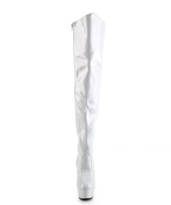 Pleaser Direct Kiss 3010 White Patent Thigh High Vegan Boots Larger Size Shoes