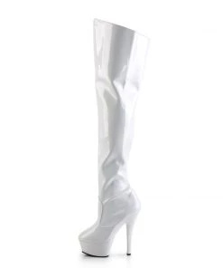 Pleaser Direct Kiss 3010 White Patent Thigh High Vegan Boots Larger Size Shoes