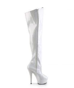 Pleaser Direct Kiss 3010 White Patent Thigh High Vegan Boots Larger Size Shoes