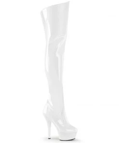 Pleaser Direct Kiss 3010 White Patent Thigh High Vegan Boots Larger Size Shoes