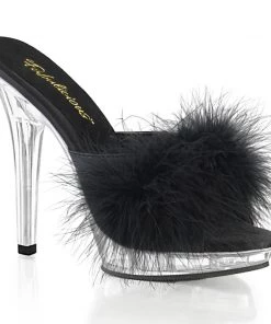 Pleaser Direct Larger Size Shoes Lip 101-8 Black Furry Sandals